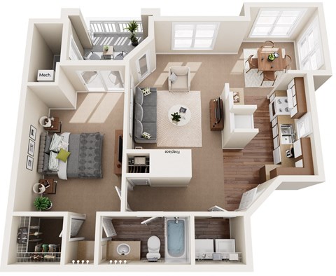Floor plan for 1 bed, 1 bath, 808 sqft